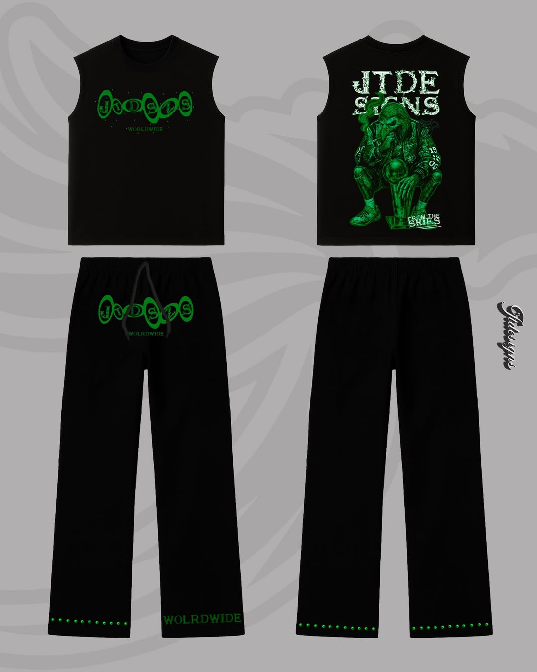 CONJUNTO JT PRYSMA NEGRO CON DISEÑOS VERDE