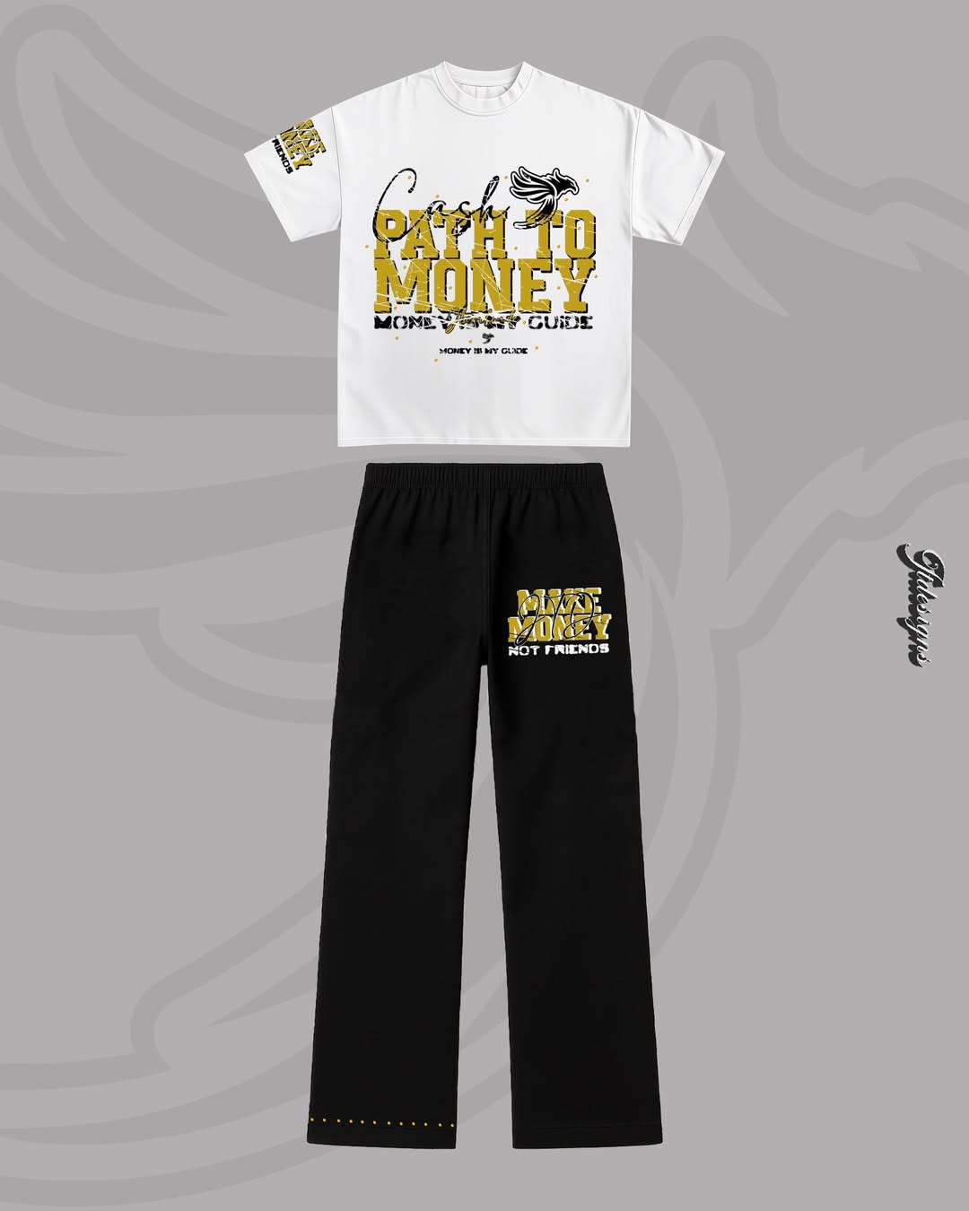 CONJUNTO JT PRYSMA PATH TO MONEY BLANCO Y NEGRO CON DORADO