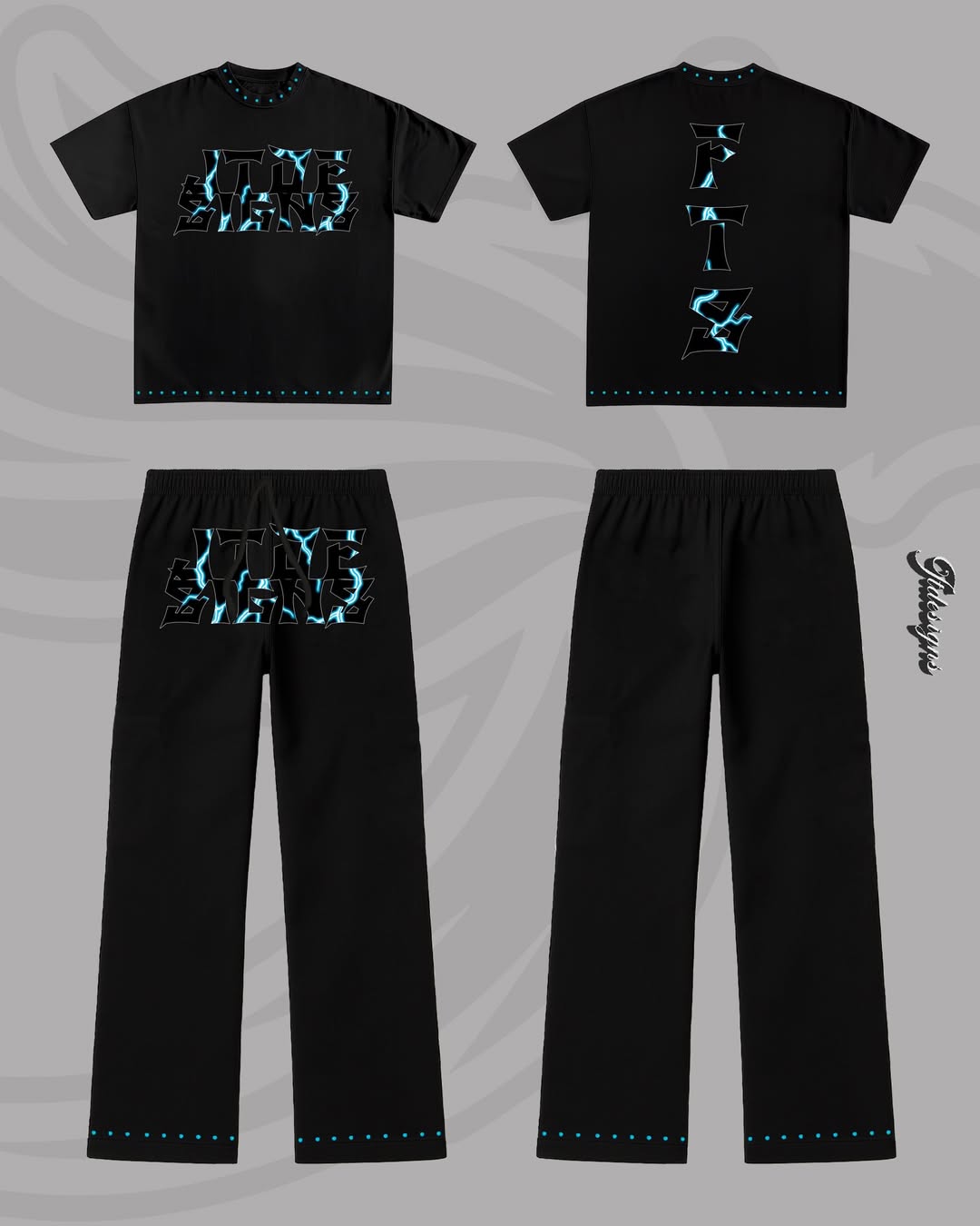 CONJUNTO JT PRYSMA NEGRO CON AZUL Y DISEÑO THUNDER CON PEDRERIA INCRUSTADA AZUL CIELO